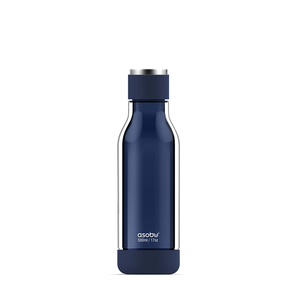 blue glass water bottle