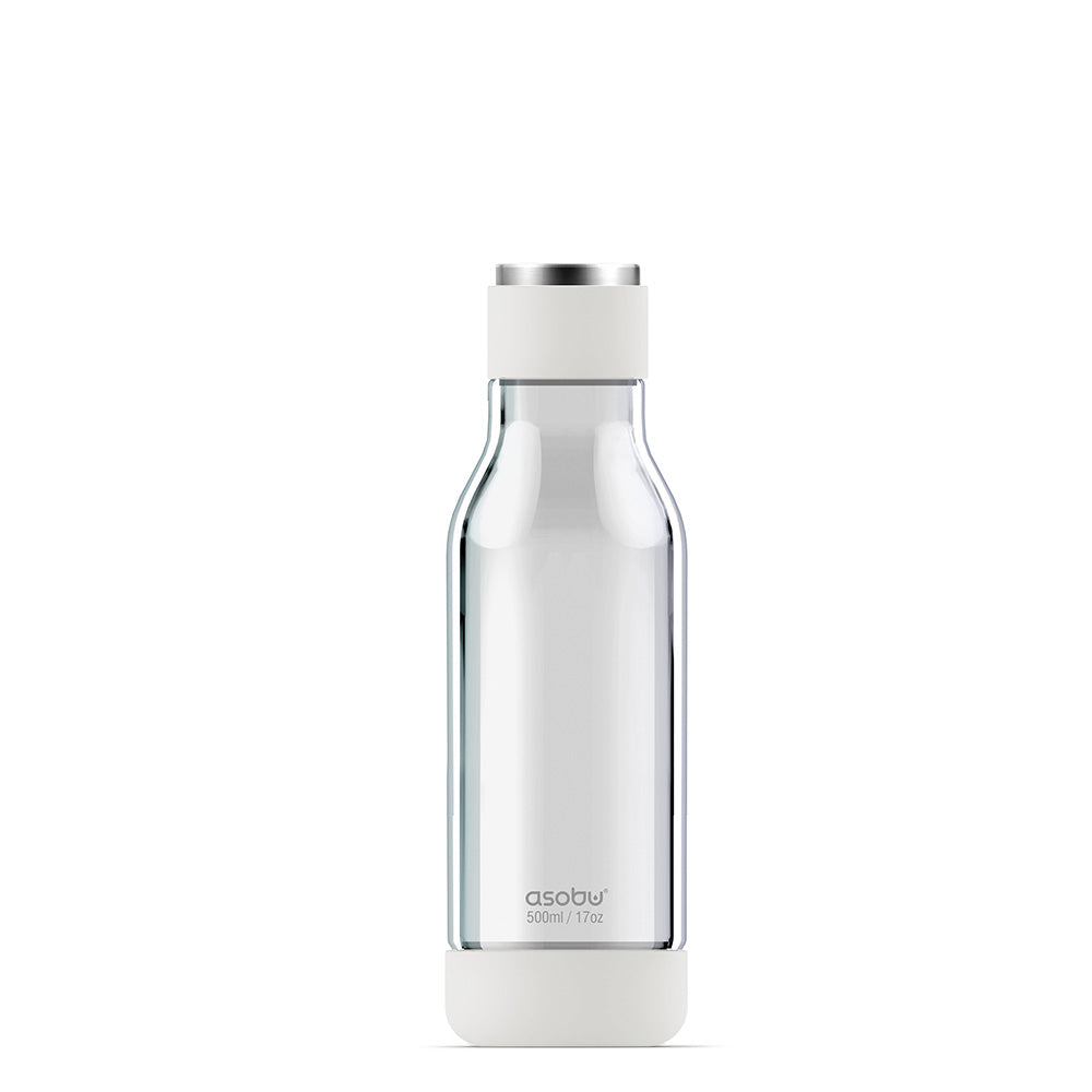 white glass water bottle